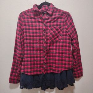 BDG Plaid Button Down with Blue Lace XS